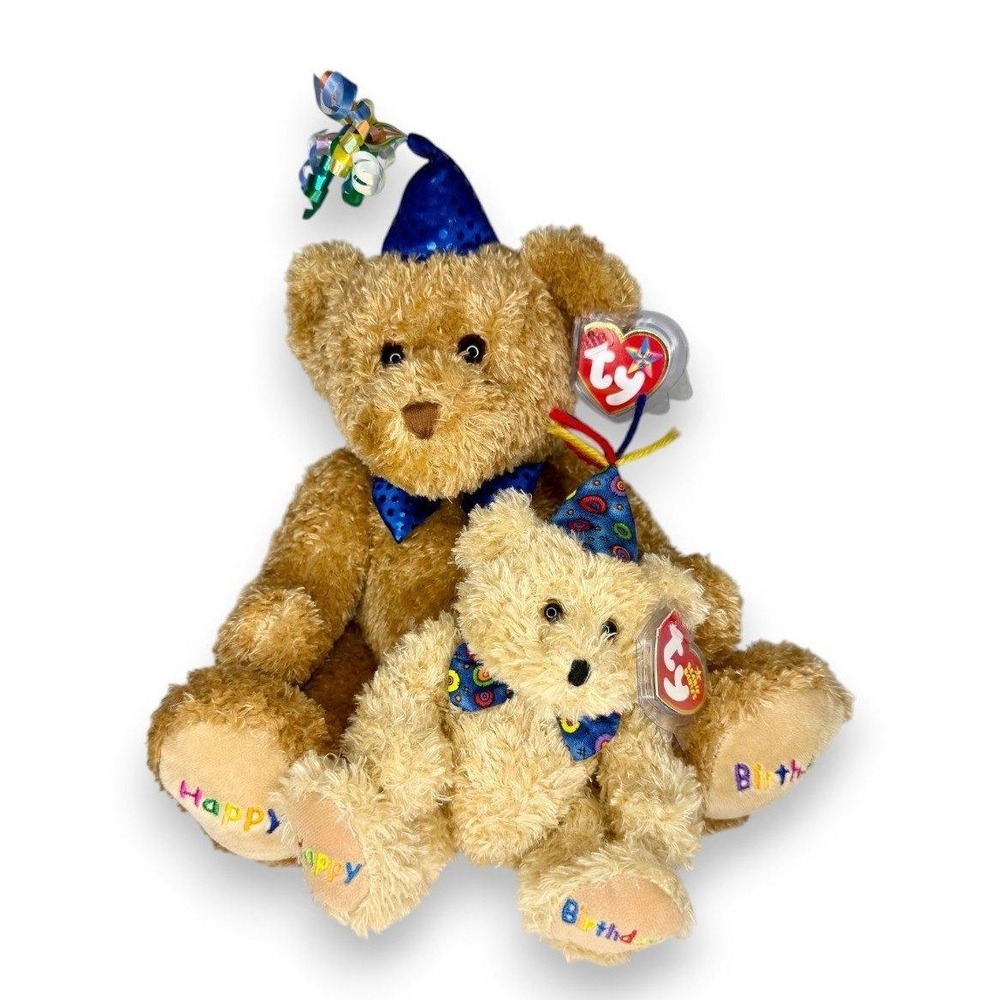 Happy Birthday Bear Ty Buddy & Baby | Blue Birthday Wishes | Mint Heart Tag